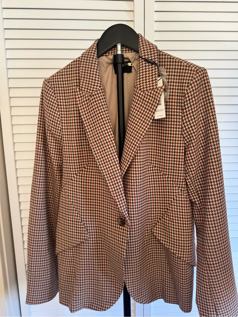 Tahari Tan and Red Houndstooth Blazer NWT